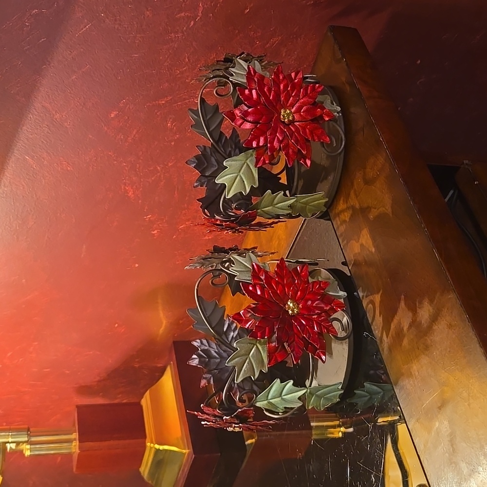 Sonoma Poinsettia 3 Wick Candleholder - set of 2